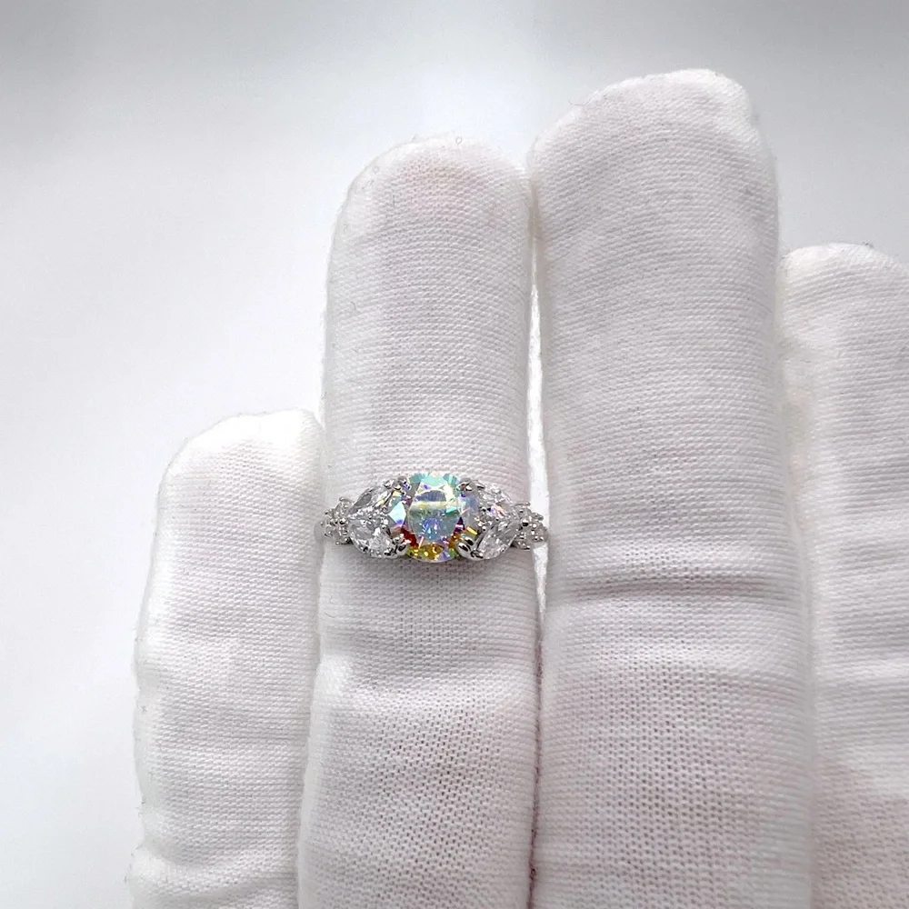 .925 Sterling Silver Iridescent Rainbow CZ Ring